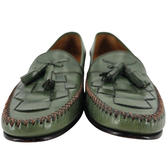 Bragano Cole Haan Mens 8.5D Olive Green Leather Woven Loafers Dress Shoes Rare - Picture 6 of 13